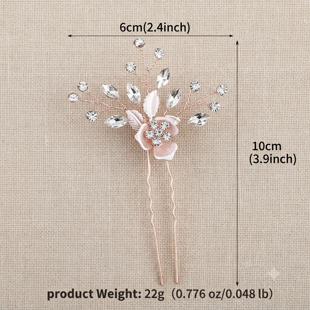 Bridal floral hair comb, approx 6cm wide and 10cm long, crystal leaf design