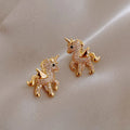 Gold-tone rhinestone pegasus stud earrings, pair