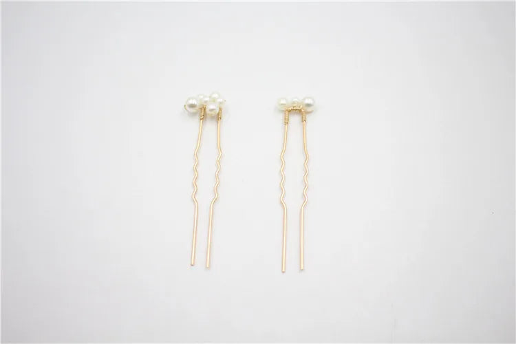 Pearl hairpins with bead clusters and long gold-tone stems
