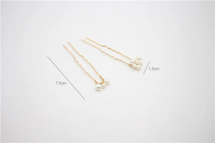 Pearl hairpins with small bead clusters and long gold-tone stems
