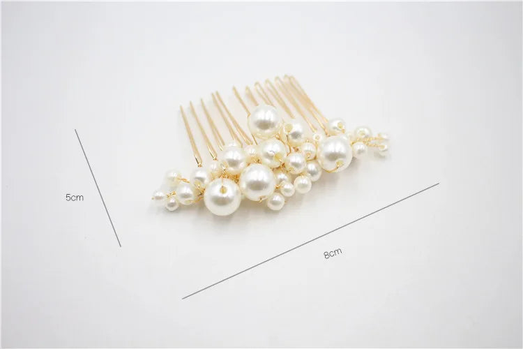 Pearl hair comb with layered beads and straight gold-tone comb teeth