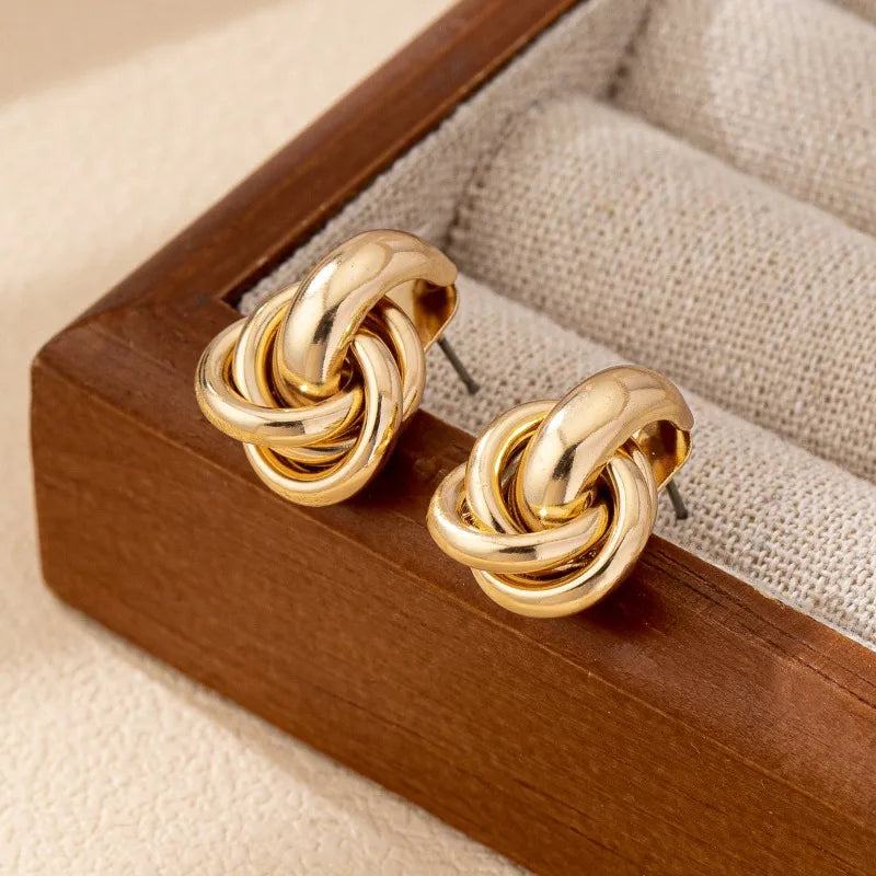 Knot stud earrings, gold-tone triple linked loops with post back