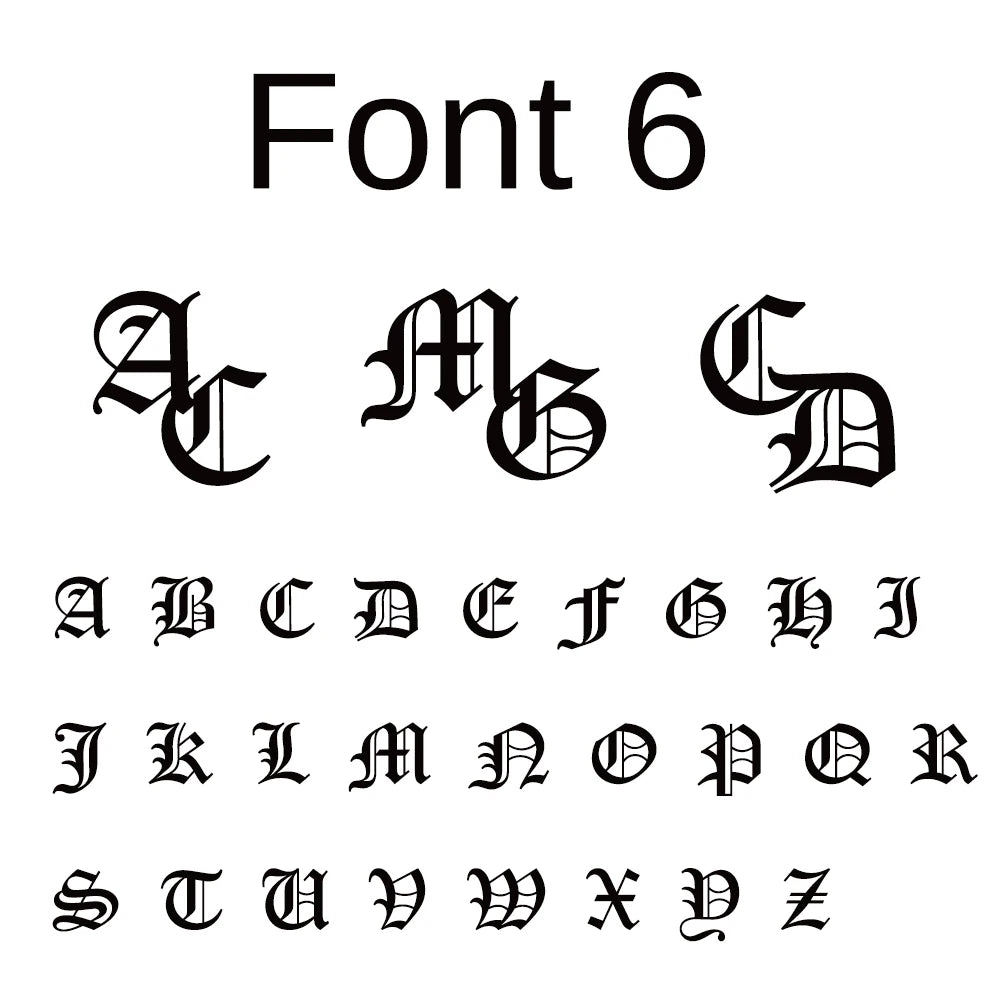 Font 6 monogram alphabet chart with uppercase and lowercase letter styles