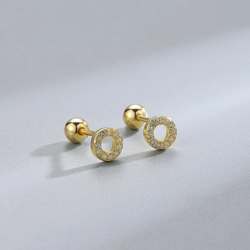 Gold-tone sparkle stud earrings with round crystal halo discs