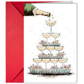Wedding greeting card with watercolor champagne tower and floral accents
