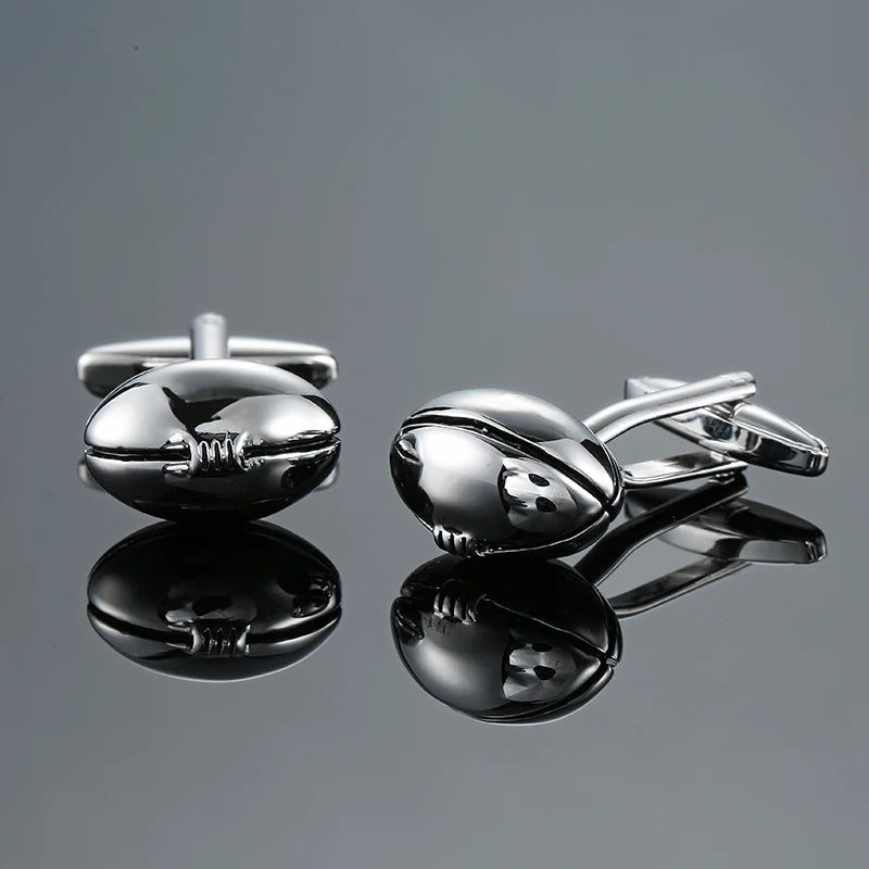 Cuff-link set with polished oval button design, silver tone, stud posts