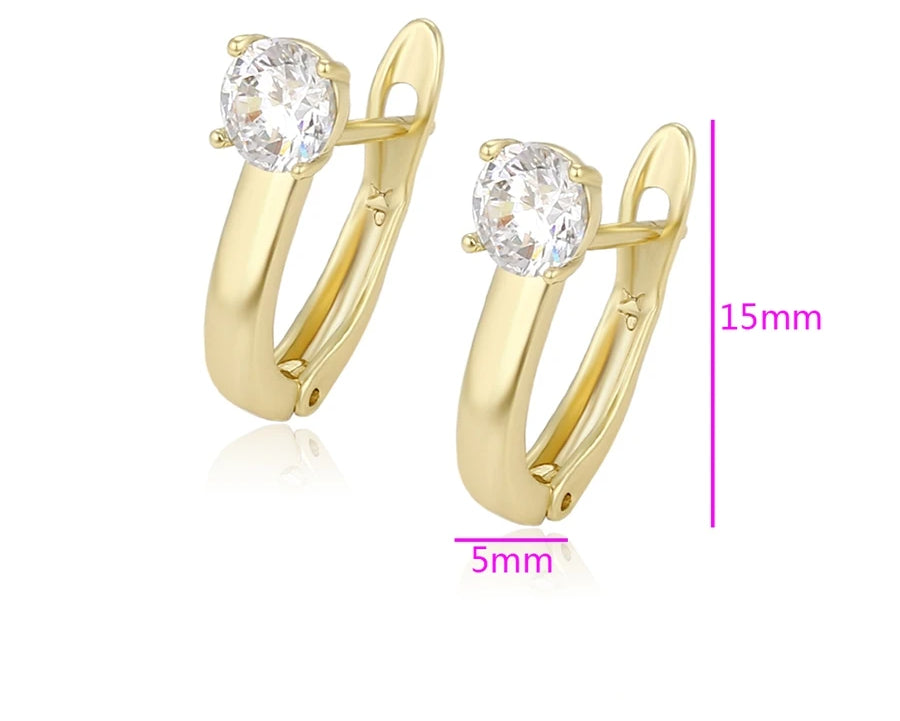 Light gold hoop earrings with white solitaire stone, 15mm x 5mm