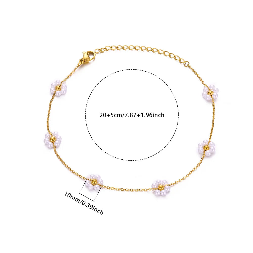 Pearl station gold bracelet with size diagram (20cm length, 5cm extension)