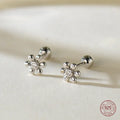 Silver-tone daisy flower zircon stud earrings with a small round crystal center