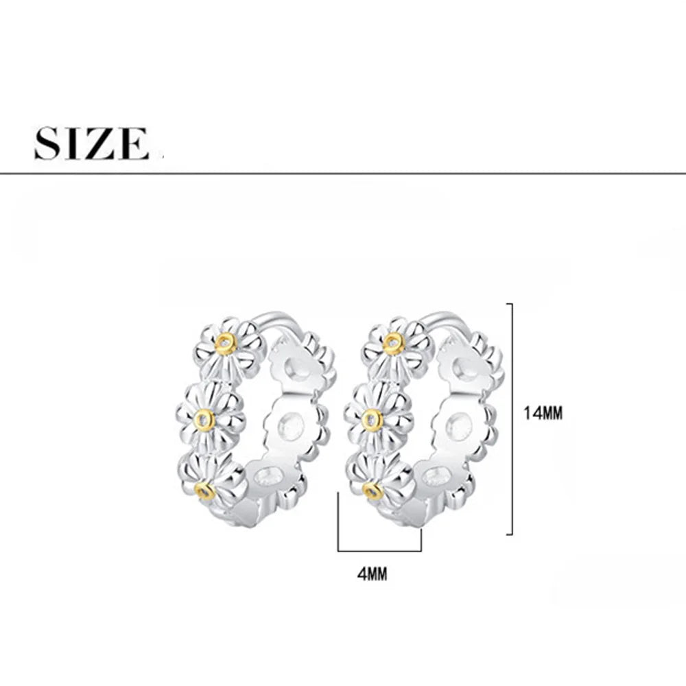 Daisy huggie hoop earrings, silver-tone, 14mm height, 4mm width