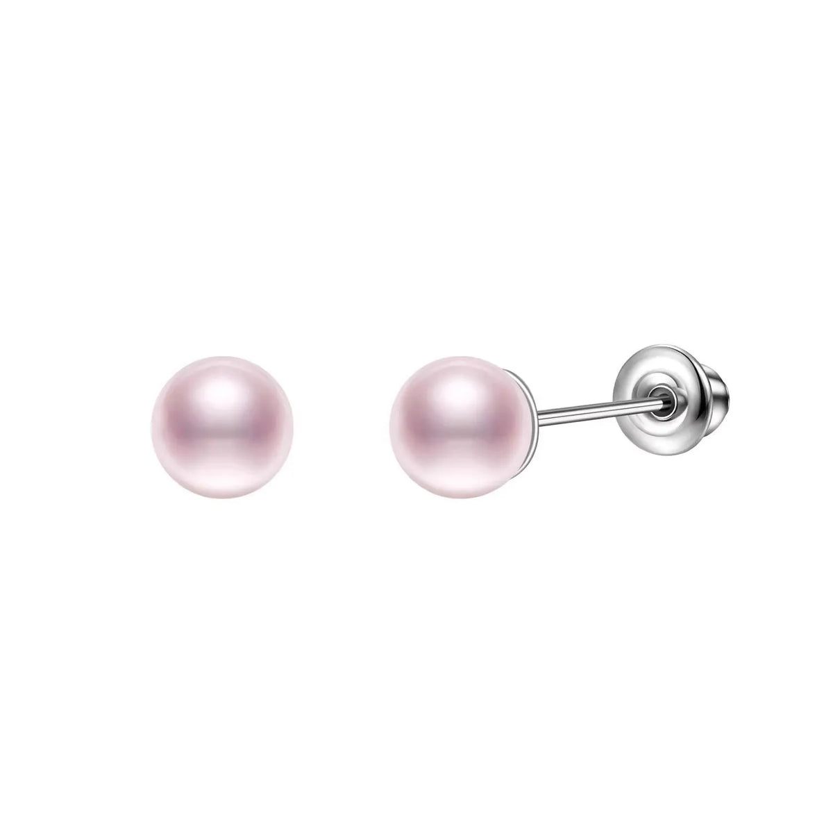 Light pink pearl stud earrings with silver-tone posts