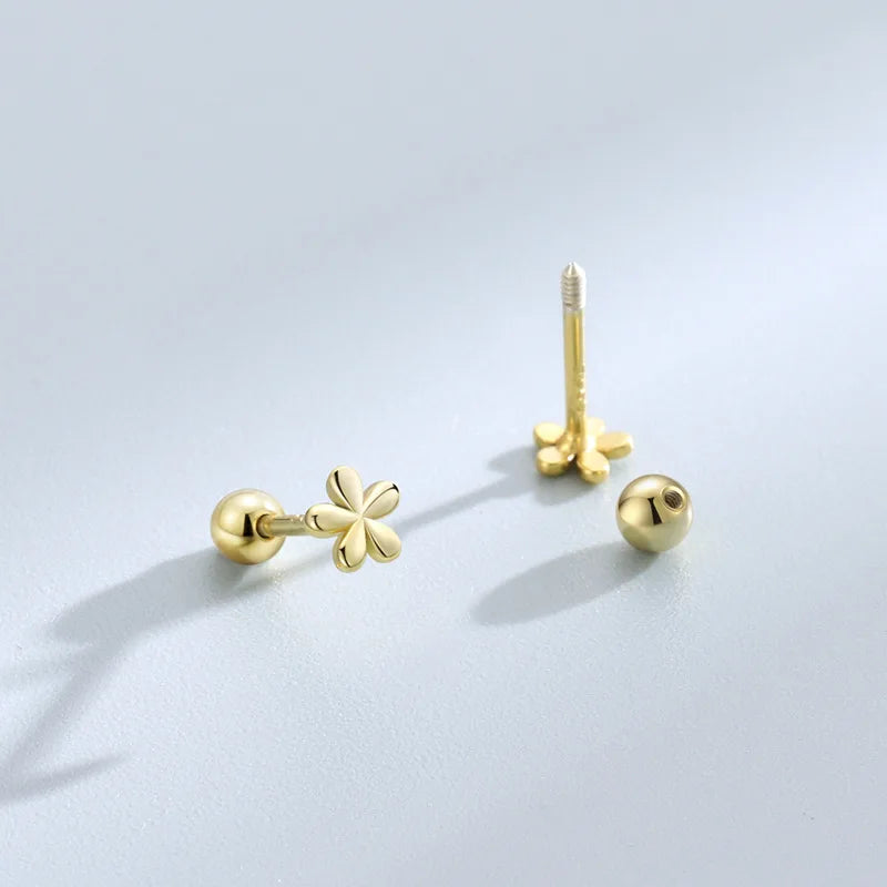 Gold butterfly flower stud earrings with ball back and post backs
