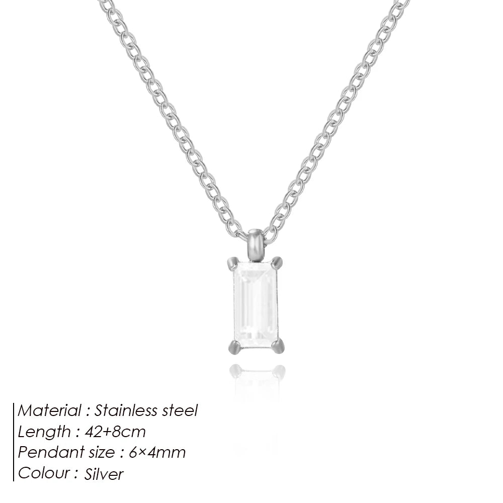 Silver-tone link chain necklace with rectangular baguette drop pendant