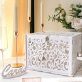 Milky white laser-cut floral lace card box with lock and key, open top slot
