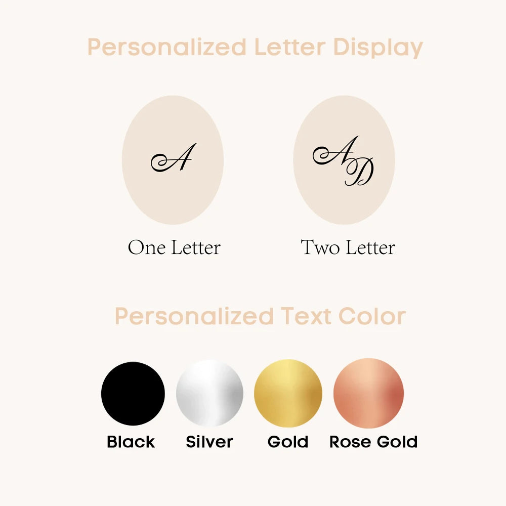 Personalized letter display with one- or two-letter monogram and text color options