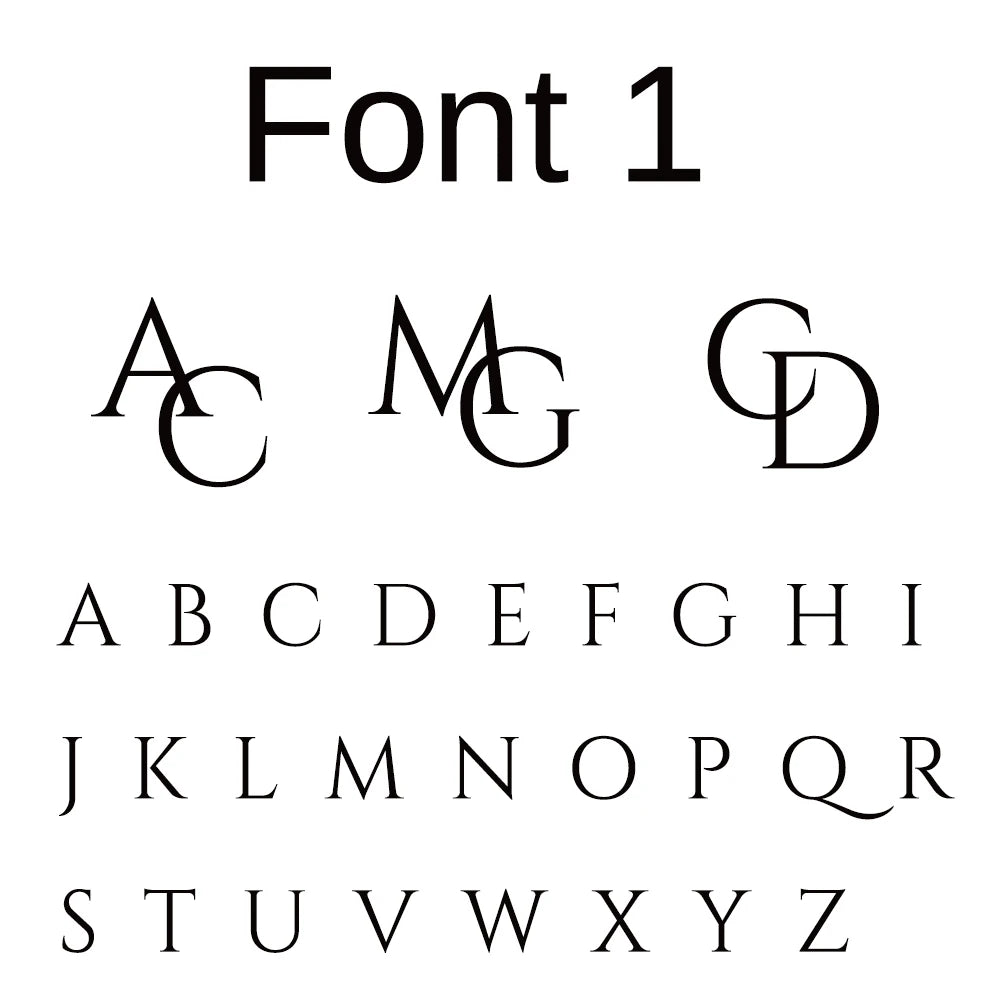 Font 1 monogram alphabet chart with uppercase and lowercase letter styles