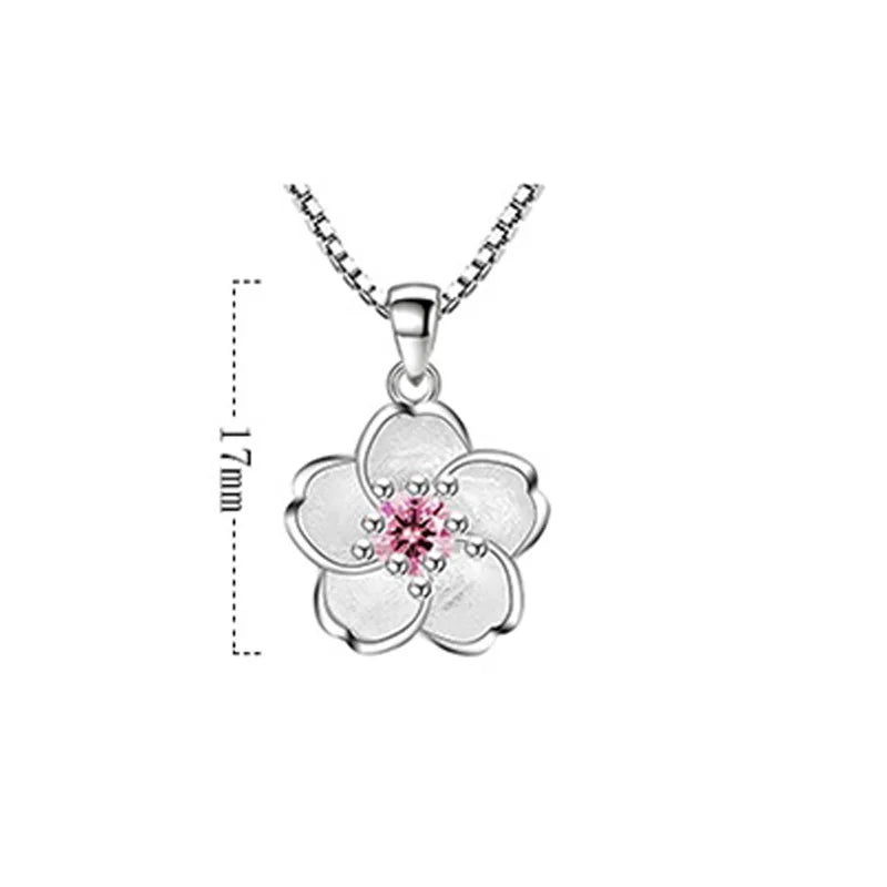 Sterling silver flower pendant necklace, 17mm pendant, round pink crystal center