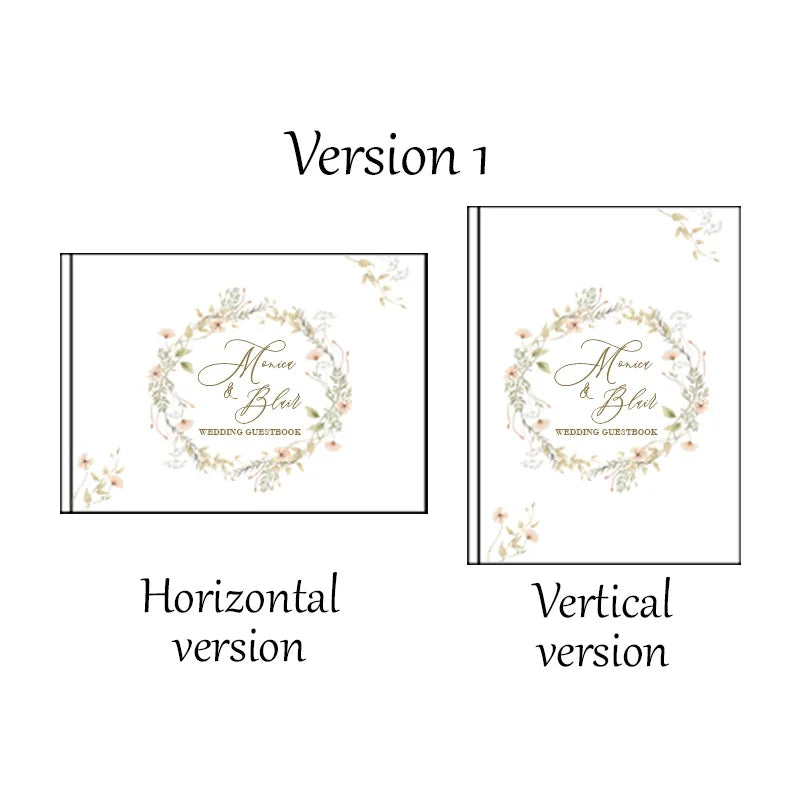 Wedding guest book layout options for Version 1: horizontal and vertical versions
