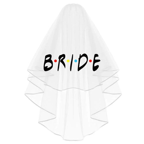 White bride hen party veil with "BRIDE" word art