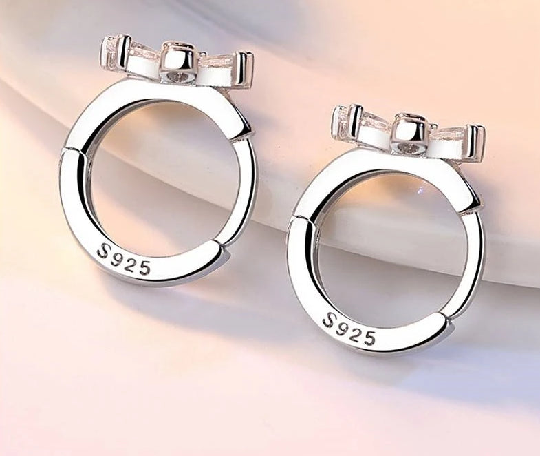 Silver-tone S925 crystal hoop earrings with hinged clasp, plain outer ring