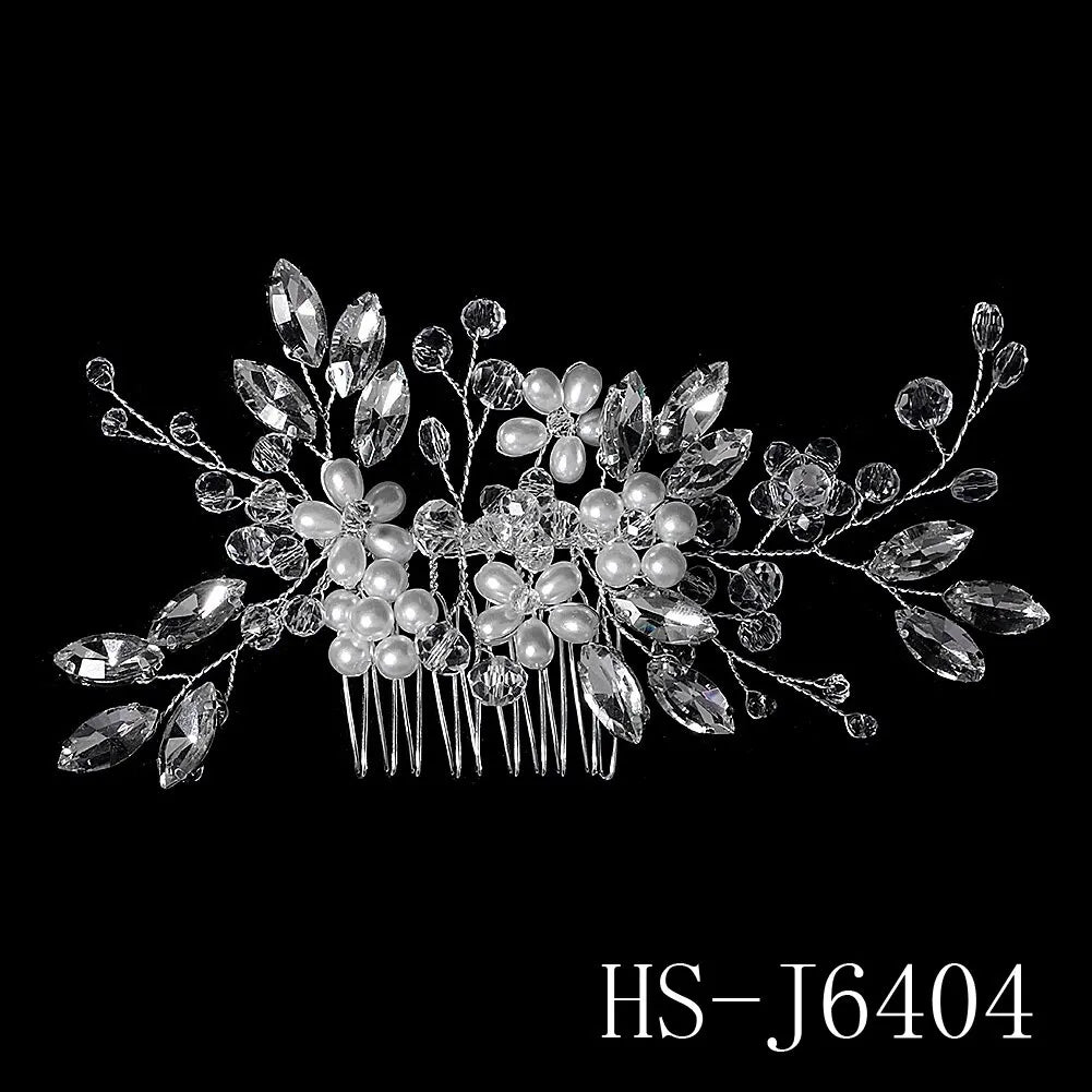 Bridal hair comb with pearl clusters and crystal leaf branches