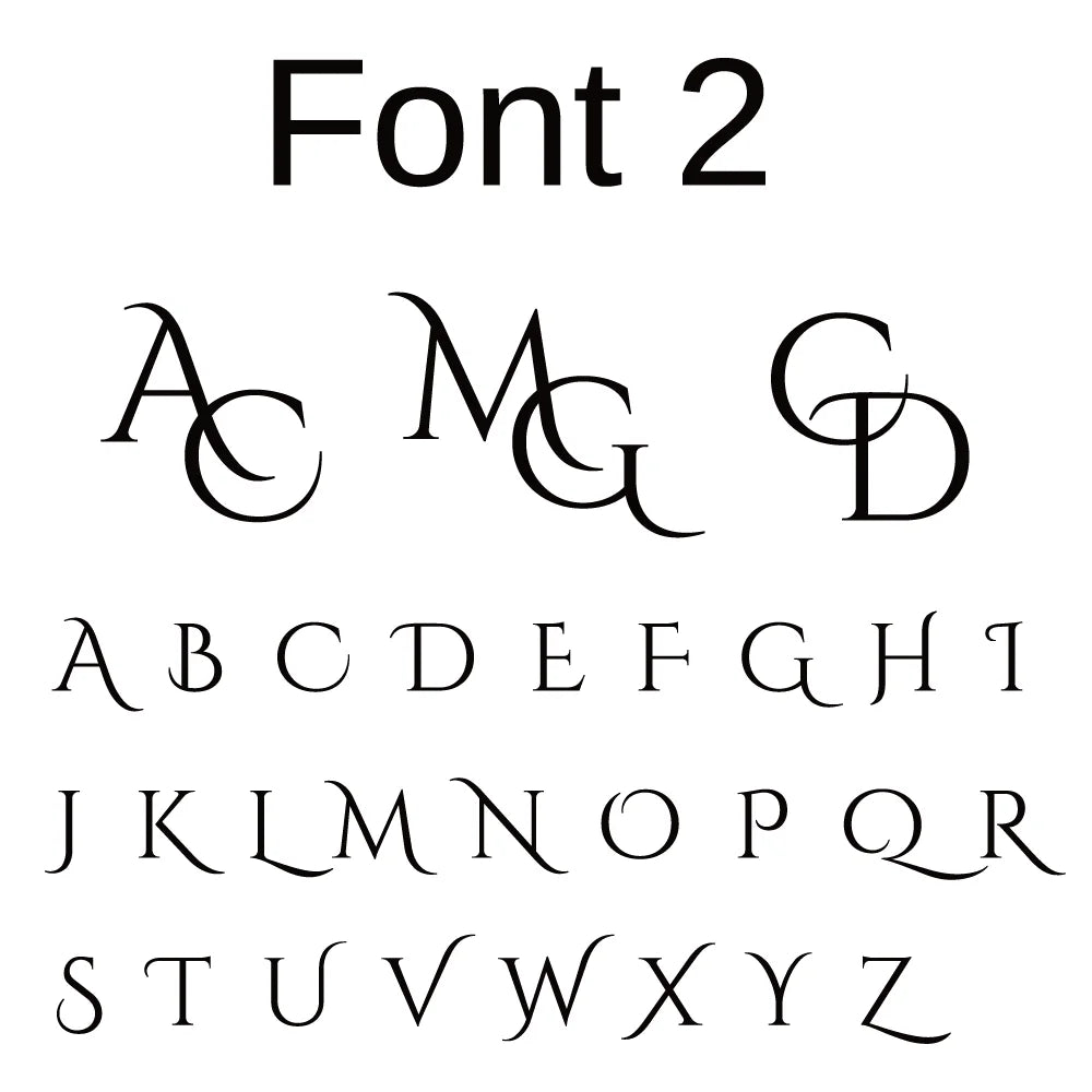 Font 2 monogram alphabet chart with uppercase and lowercase letter styles