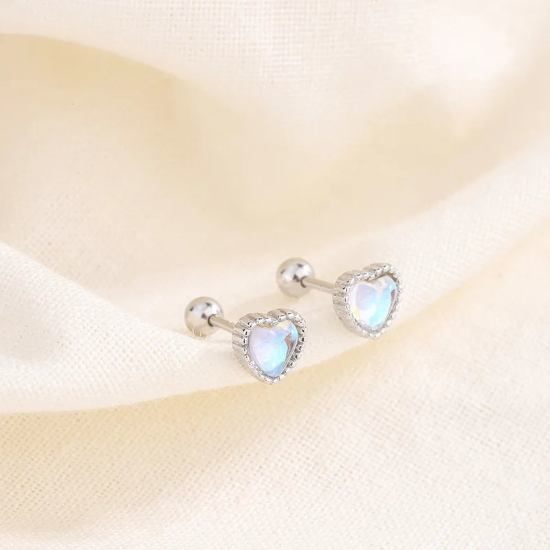 Opal crystal heart huggie hoop earrings with silver-tone settings