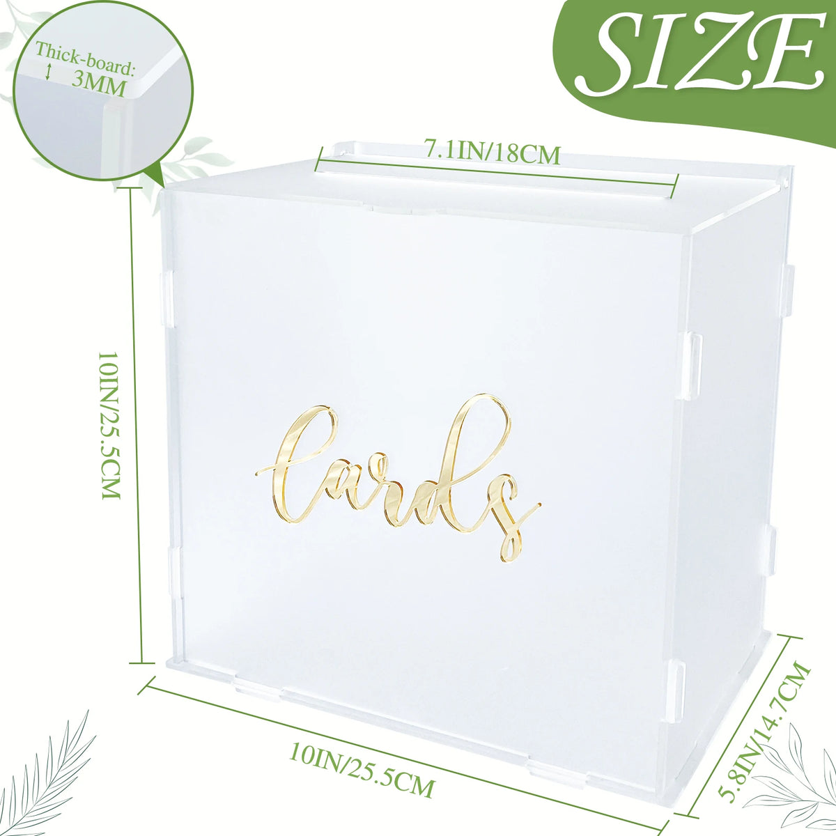 White frosted acrylic card box, 'Cards' front, with opening and size 7.1 in