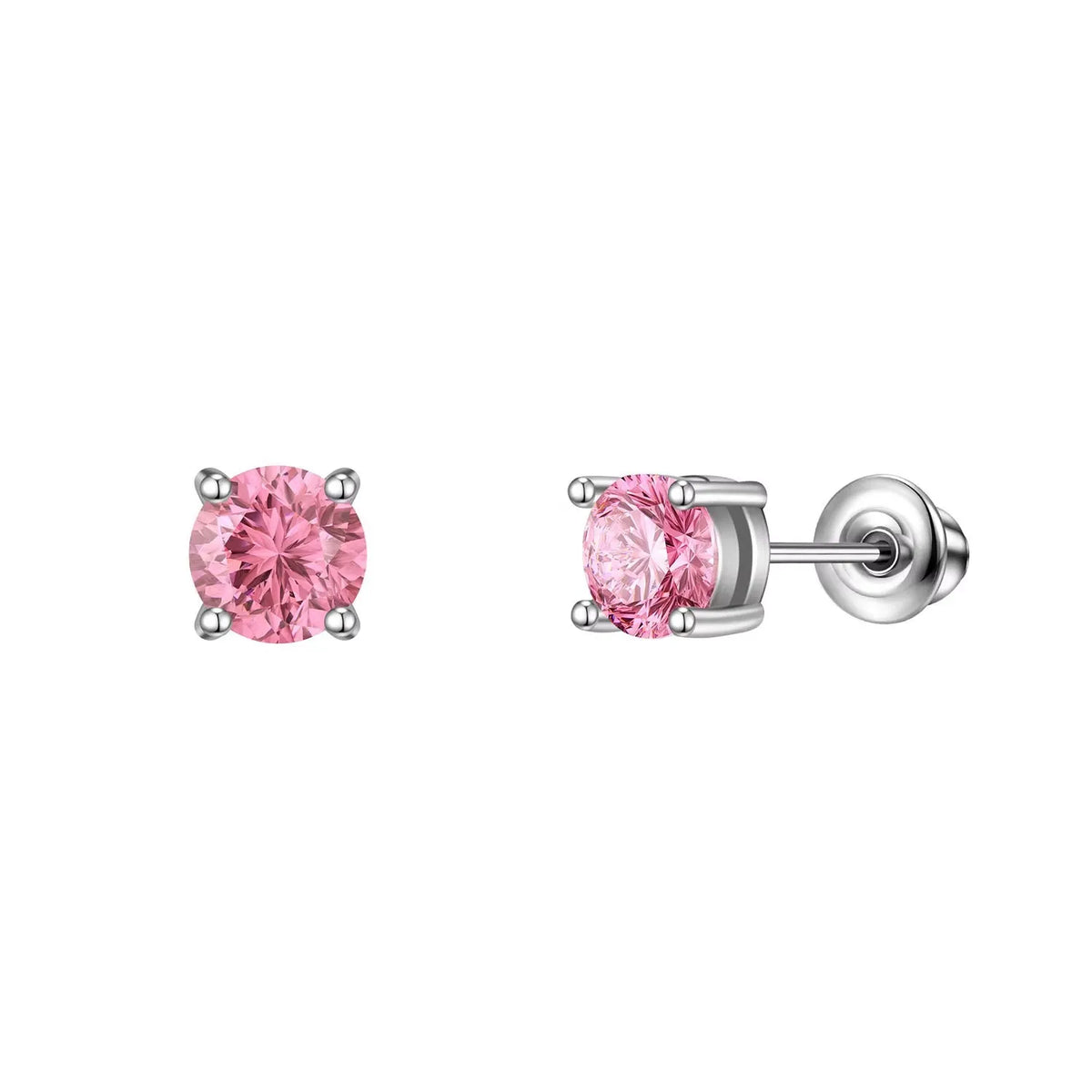 Round pink crystal stud earrings with silver-tone settings and post backs
