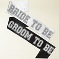 Bride to Be and Groom to Be sash set, white and black with bold lettering