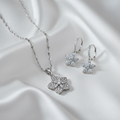 Sterling silver crystal flower necklace with bow pendant and flower drop earrings