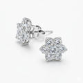 Flower stud earrings with clear crystal petals, silver-tone metal backs