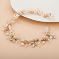 Silver floral hair vine with pearl clusters and faceted crystal flower accents